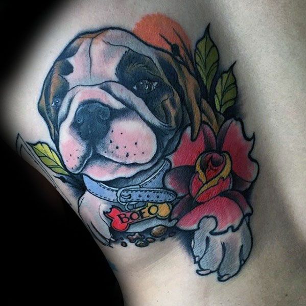 Neo Traditional Guys Back Bulldog Tattoos