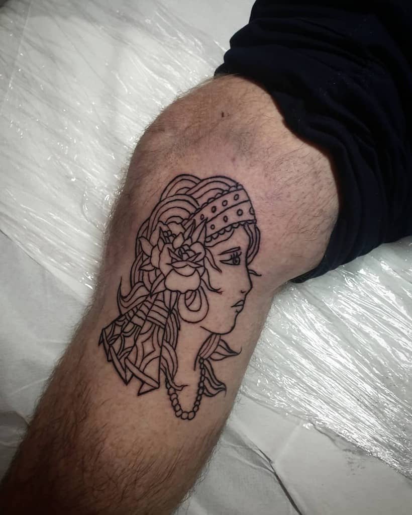 Neo Traditional Line Gypsy Tattoo