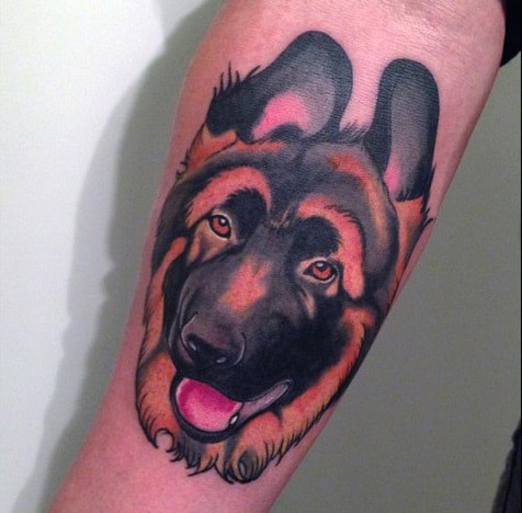 Neo Traditional Male German Shepherd Dog Tattoo On Arm