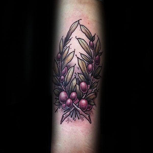 Neo Traditional Male Olive Branch Forearm Tattoos