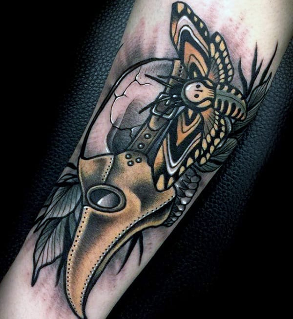 Neo Traditional Moth Mens Forearm Tattoos