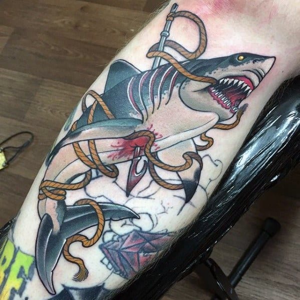 Neo Traditional Shark Guys Tattoo Ideas