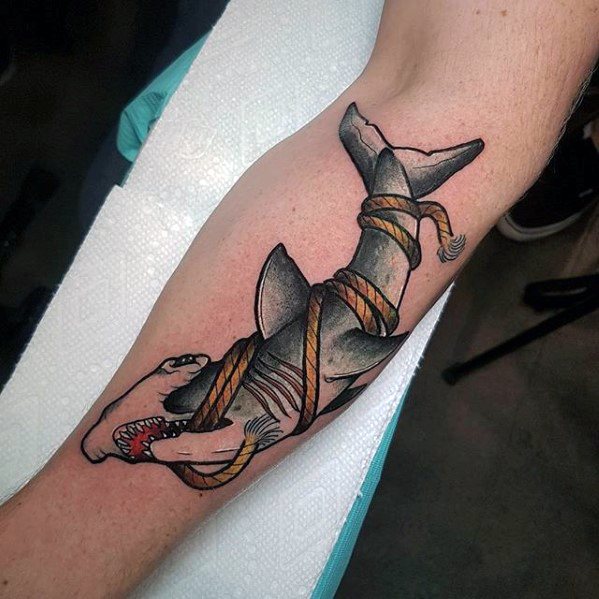 Neo Traditional Shark Male Tattoos