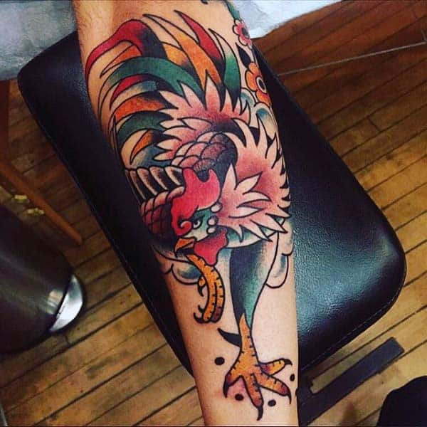 Neo Traditional Style Rooster Tattoo For Mens Forearm