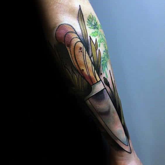 Neo Traditional Tattoo Of Chef Knife On Male