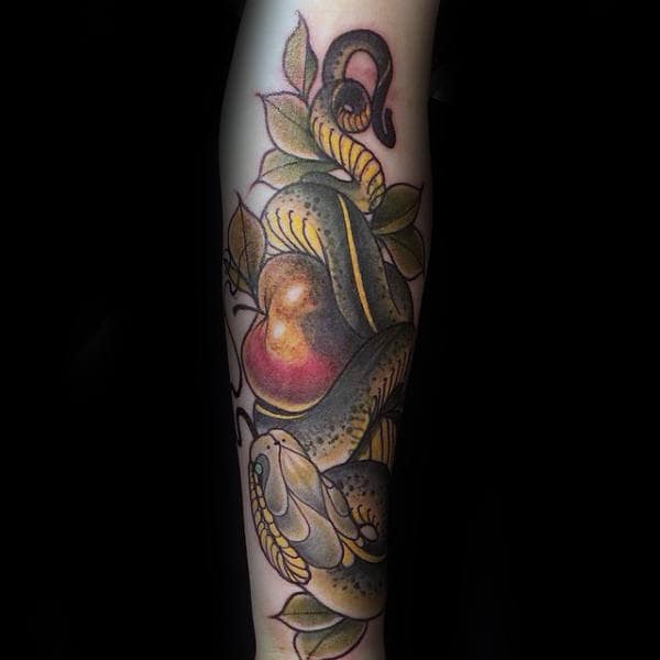 Red Apple Tattoo On Forearm