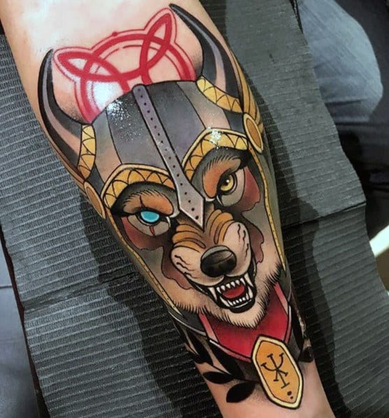 Neo Traditional Wolf Guys Tattoo Designs
