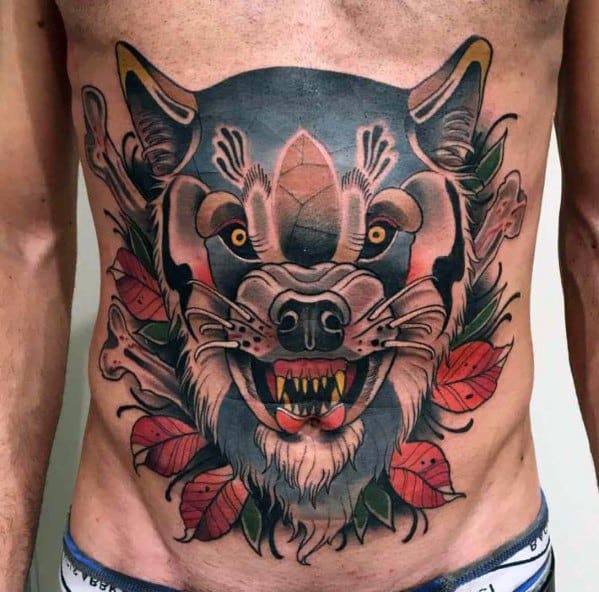 Neo Traditional Wolf Tattoo Inspiration For Men