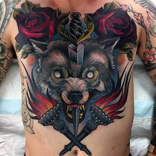 neo-traditional-wolf-tattoos-for-gentlemen