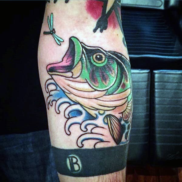 Neon Neo Classic Bass Fish In Water Mans Tattoo