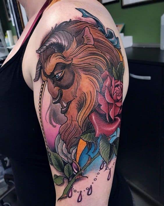 Neotraditional Disney Beauty And The Beast Tattoo