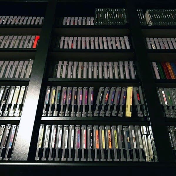 floor-to-ceiling DVD or game shelves 