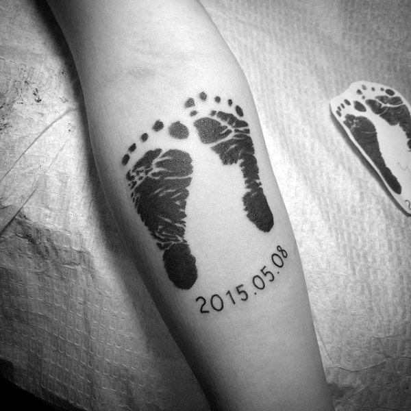 New Baby Guys Footprint Forearm Tattoos