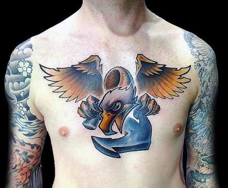 New School Anchor With Eagle Chest Tattoo For Men