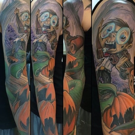 New School Mens Pumpkin Tattoo Sleeve