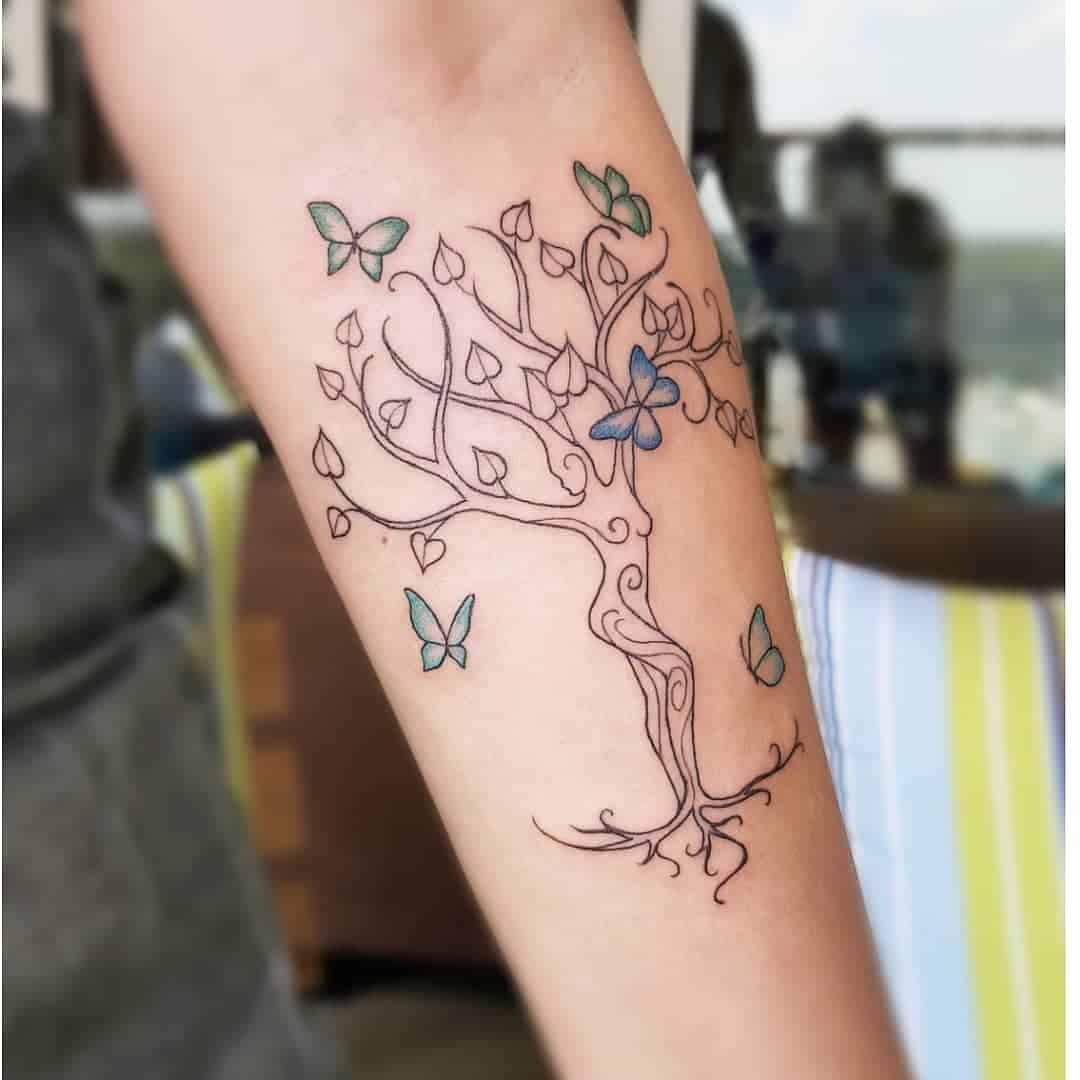 Linework Tree and Butterflies