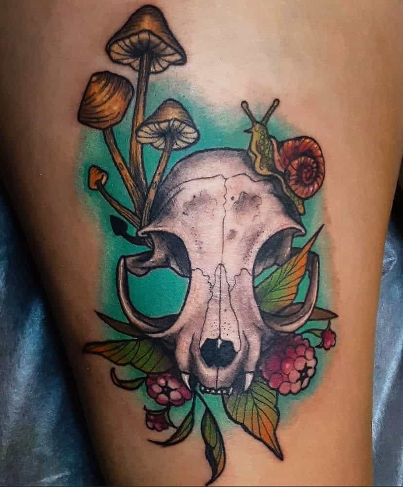 Colorful Cat Skull Tattoo