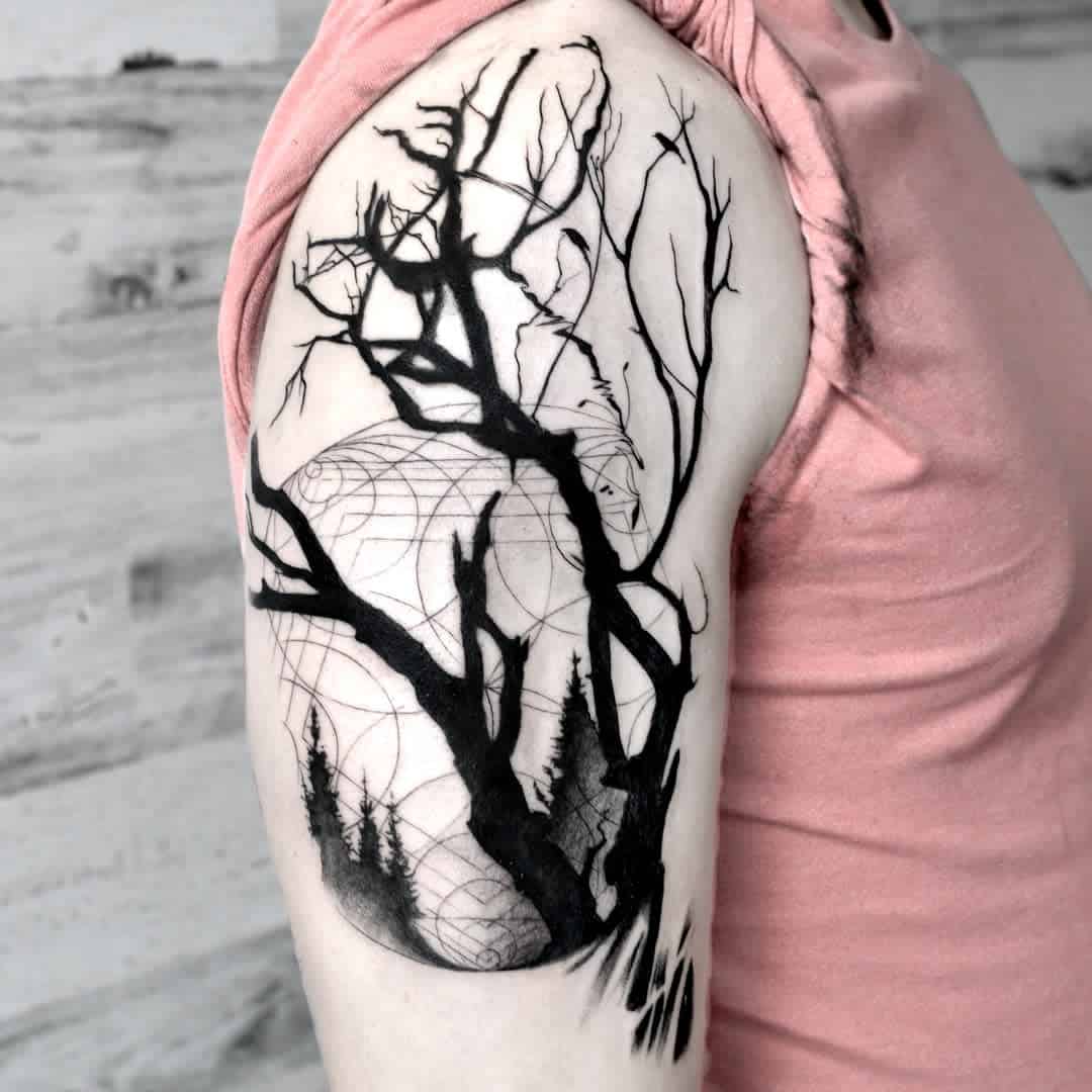 Black Ink Branch geometric tattoo