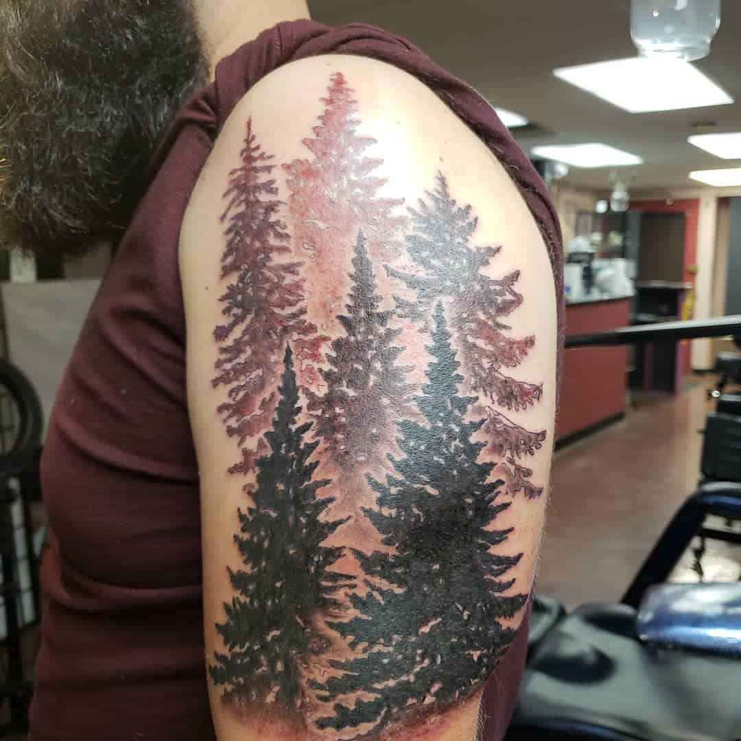 Upper Arm Tree Botanical Tattoo