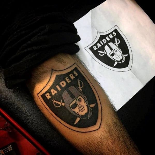 Nfl Mens Football Oakland Raiders Logo Tattoo On Leg