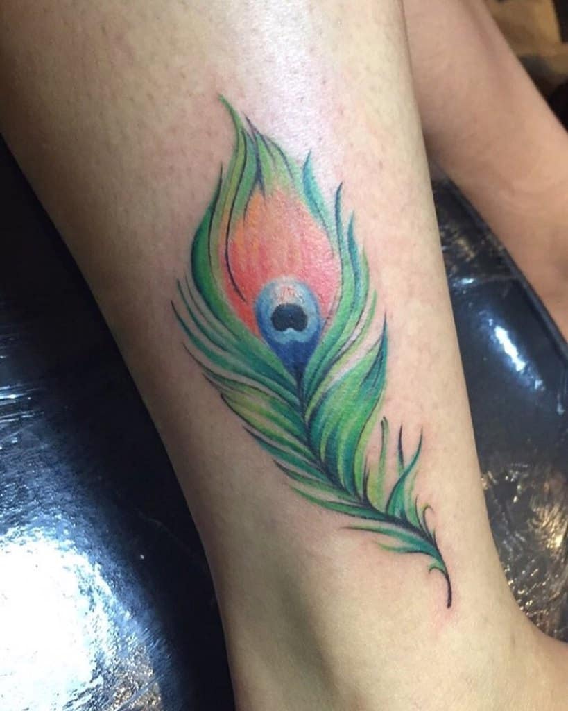 Nice Color Peacock Feather Tattoo