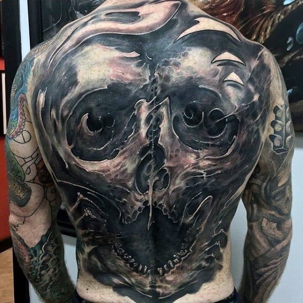 Nice Full Back Skull 3d Incredible Tattoos For Men