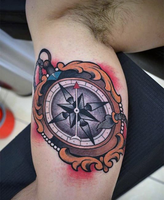 Nice Guys Compass Ornate Innner Arm Bicep Tattoos