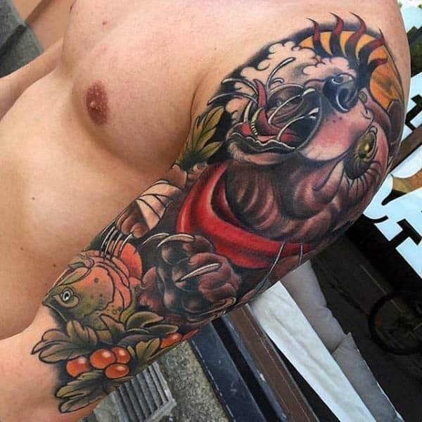 Nice Mens Angry Bear Arm Tattoos
