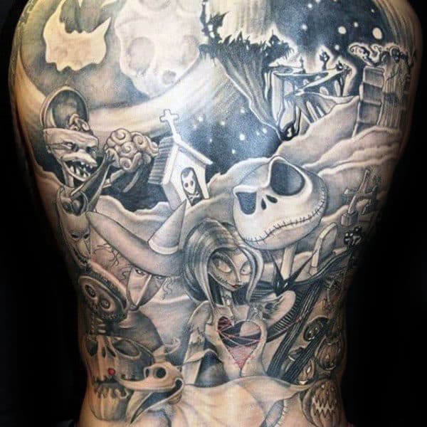 Night Before Christmas Themed Male Full Back Tattoos