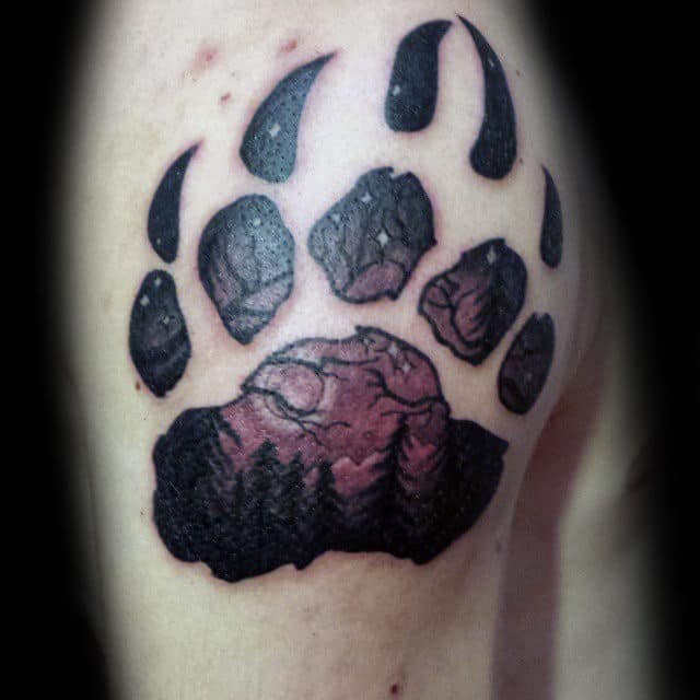 Night Sky Forest Bear Claw Male Upper Arm Tattoos