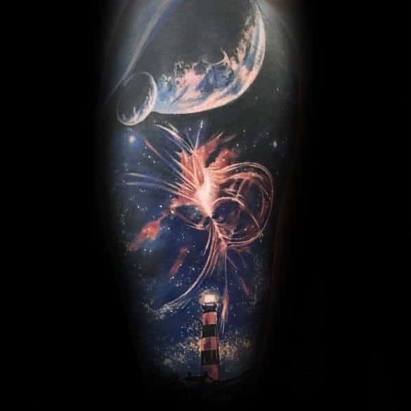 Night Sky Moon Guys Realistic Sleeve Tattoo