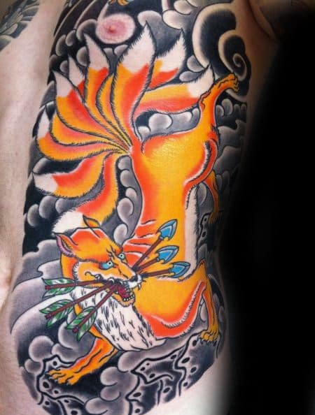 Nine Tailed Fox Kitsune Mens Japanese Rib Cage Side Tattoo