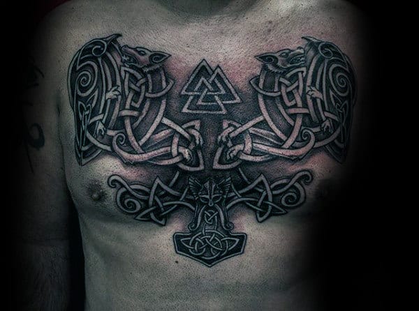 Nordic Guys Mjolnir Knots Upper Chest Tattoo