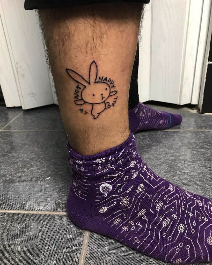 Not Happy At All Bunny Black Line Tattoo