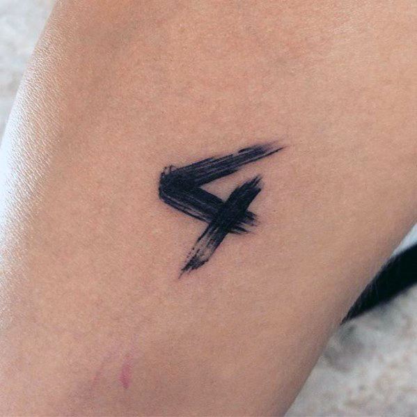 Number 4 Small Creative Paint Brush Stroke Tattoos For Guys