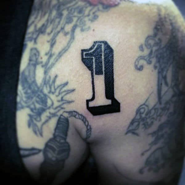 Number One Mens Shoulder Tattoo Design
