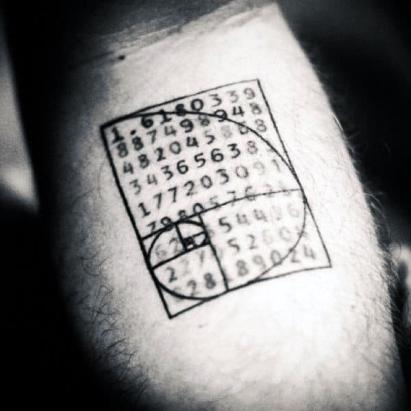 Numbers Mens Fibonacci Spiral Mathmatical Tattoo Ideas On Inner Arm