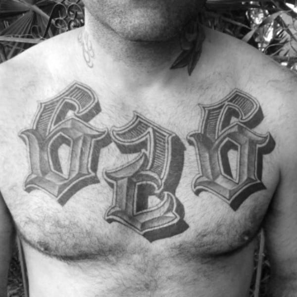 Numbers With Shadow Mens 626 Tattoo On Upper Chest