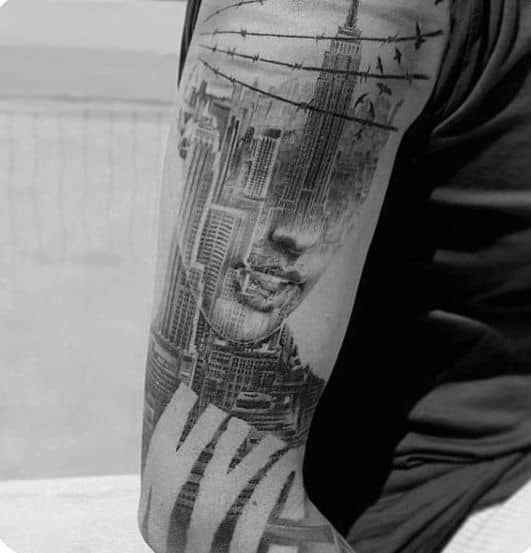 Nyc Skyline Mens City Sleeve Tattoos