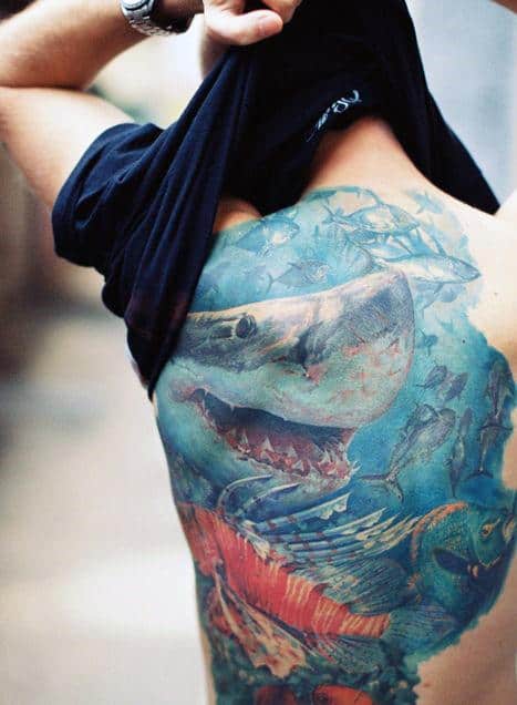 Ocean Shark Tooth Tattoos For Men On Back
