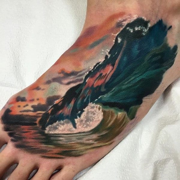 Ocean Wave California Foot Tattoos For Males