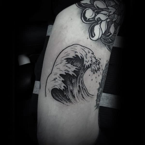 Ocean Wave Guys Arms Black Grey Surf Tattoo