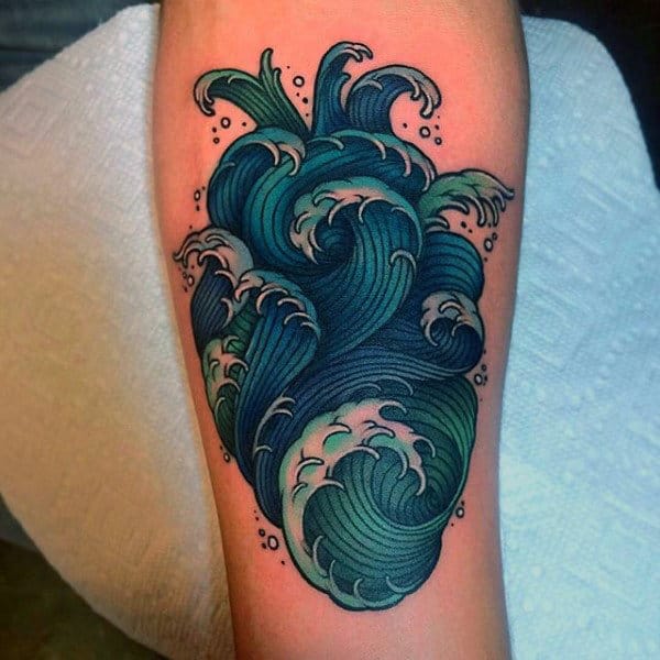 Ocean Waves Awesome Heart Mens Tattoo Inspiration