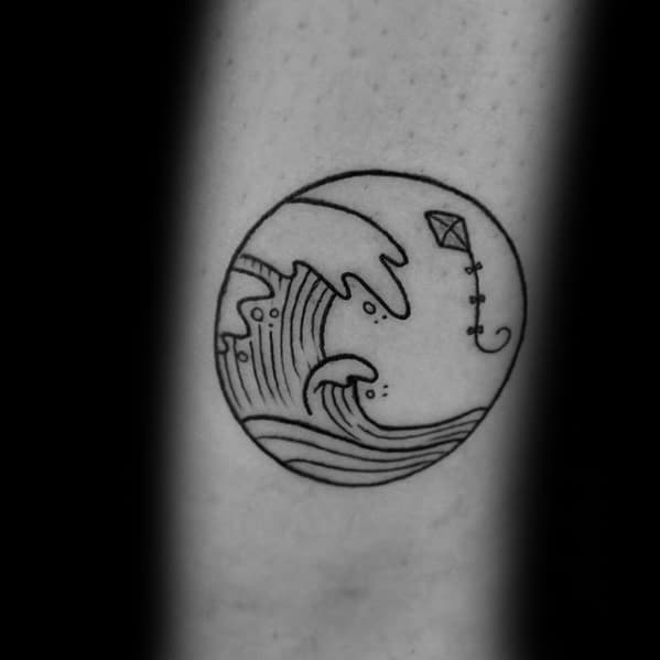 Ocean Waves Circle Small Kite Tattoo Design Ideas For Males