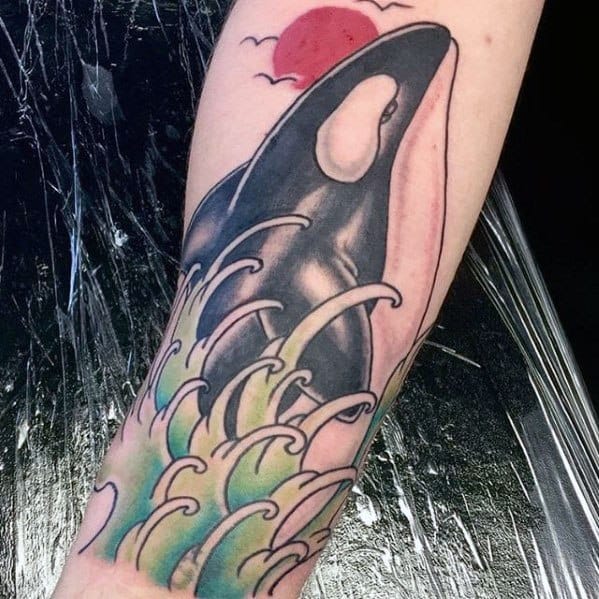 Ocean Waves Orca Mens Tattoo Ideas