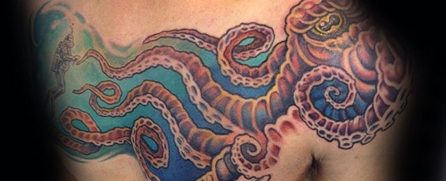 40 Octopus Chest Tattoo Designs For Men - Oceanic Ink Ideas