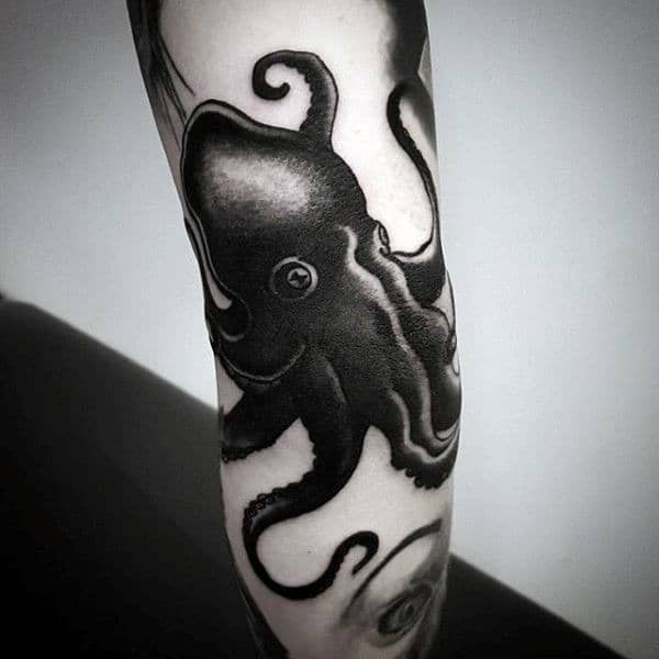 Octopus Elbow Tattoo For Guys In Black