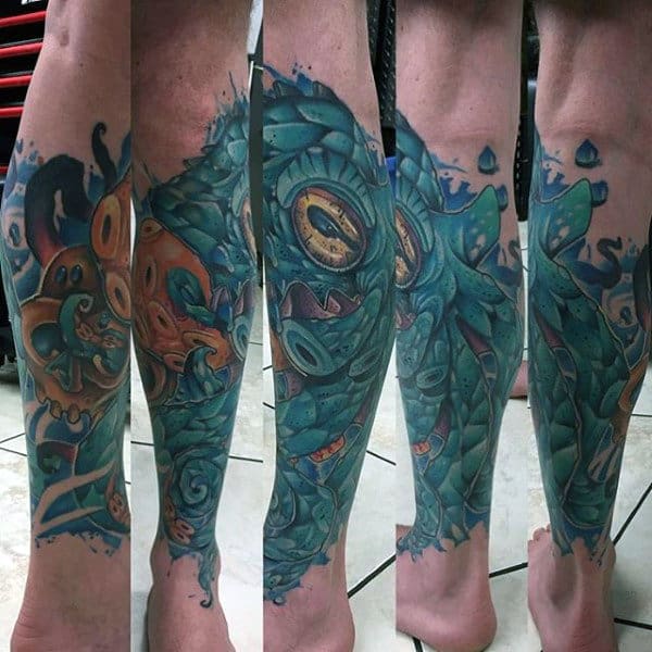 Octopus Mens Leg Sleeve Graffiti Tattoo For Men