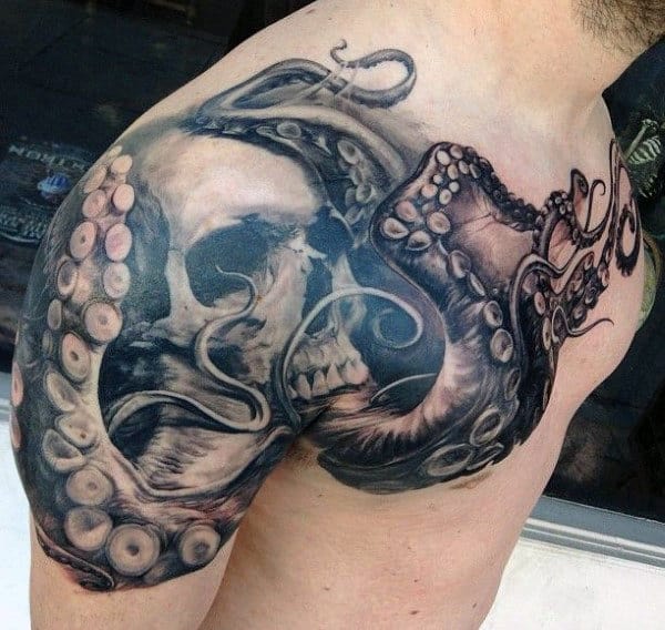 Octopus Men's Tattoo Art In Black Ink