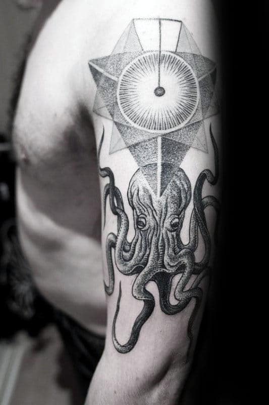 Octopus Pointillism Mens Arm Tattoos